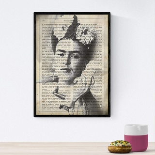 Nacnic Poster von Frida Kahlo schwarz und weiß. Drucke von wichtigen Zeichen. Poster von Musikern, Schauspielern, Erfinder, Entdeckern. A4-Größe mit Rahmen