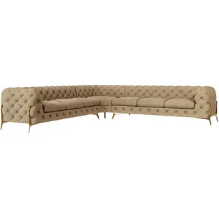 s-style möbel Ecksofa Nova mit Goldene Metall Füßen aus Beige Samtstoff, B/T/H: 323 cm/ 323 cm/ 75 cm