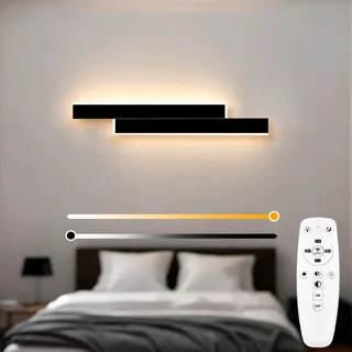 niuniaj 15W LED Wandlampe innen Dimmbar 60CM Wandleuchte Innen mit Fernbedienung,Up Down Wandbeleuchtung,Moderne Wandlicht Schwarz für Schlafzimmer Korridor Wohnzimmer Treppe Kinderzimmer Küche