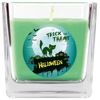 HS Candle Duftkerze (Dekokerze, 1-tlg), Halloween - Kerze im Bonbon Glas, Ideale Herbstdeko grün Ø 8 cm x 8 cm x 8 cm x 8 cm