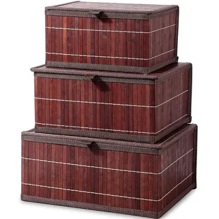 Omgoods – Vintage-Aufbewahrungskörbe mit Deckel – Set aus 3 Körben aus Rattan für Badezimmer und Küche