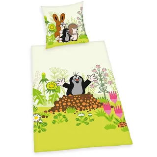 Herding DER KLEINE MAULWURF Bettwäsche-Set, Wendemotiv, Bettbezug 135 x 200 cm, Kopfkissenbezug 80 x 80 cm, Baumwolle/Renforcé, Bunt