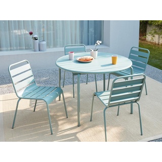 Garten-Essgruppe: Tisch D. 110 cm + 4 stapelbare Stühle - Metall - Grün - MIRMANDE von MYLIA