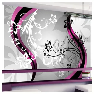 KUNSTLOFT Vliestapete Blumiges Muster (rosa) 4.41x3.15 m, Halb-matt, Matt, lichtbeständige Design Tapete grau 4.41 m x 3.15 m