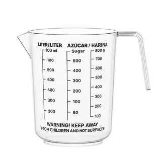 WestCraft Messbecher 1 Liter Messbecher aus Kunststoff 1000ml Fassungsvermögen, Transparent, Kunststoff (PP, SAN – BPA-frei), (1-St), Transparenter 3-in-1 Messbecher mit Zucker- & Mehlskala weiß