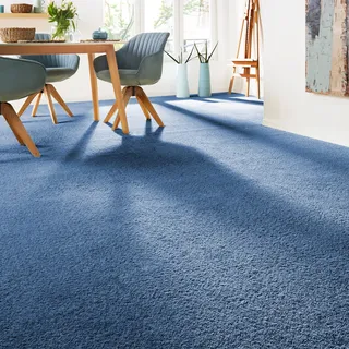 Andiamo Teppichboden ANDIAMO "Verona, Velours, Gesamthöhe 6 mm, Luxusklasse LC2", blau (dunkelblau), B:500cm L:200cm, Kunstfaser, Teppiche, Uni Farben, Breite 400 cm oder 500 cm, strapazierfähig, pflegeleicht