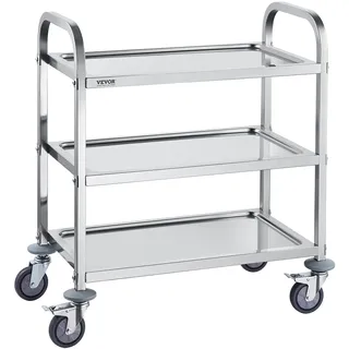 Vevor Laborwagen Gerätewagen Medizintechnik Servierwagen 201 Edelstahl Tragbar Abräumwagen 100 kg Tragfähigkeit, 740 x 396 x 860 mm Labor Rollwagen Medical Trolley Dreifach-Design Silber