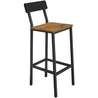 Begryf Barhocker mit Rückenlehne, Industrial Design, Erle-Optik Holz Sitzfläche, Metallgestell schwarz, stabil & komfortabel, Küchenhocker Barstuhl für Küche Bar Theke, platzsparend & pflegeleicht