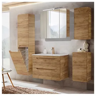 Lomadox Badmöbel-Set LUTON-56-CRAFT, (Spar-Set, 5-St), Bademöbel Komplett Set, Wotan Eiche Nb., B/H/T ca. 180/200/46 cm braun 180 cm x 200 cm x 46 cm