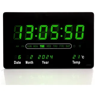 TruWare Wanduhr Wanduhr Digital Groß LED Uhr mit Kalender grün