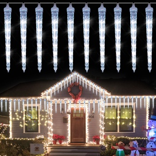 Eiszapfen Lichterkette Außen Innen, Meteorschauer Lichterkette mit 96 LEDs, Kaltweiß Weihnachtsbeleuchtung IP65, Weinachtsdeko für Fenster Balko...