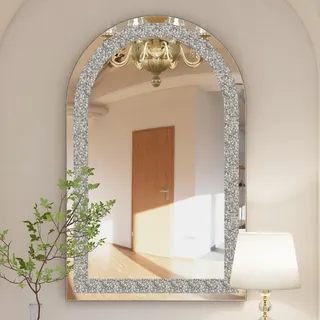 Artloge Wandspiegel Kristall Groß 60×90 cm: Dekorative Wohnzimmerspiegel Halbrund Bogen Silber Aesthetic Spiegel für Wohnzimmer Schlafzimmer