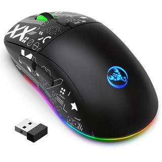 hxsj T90 2,4G kabellose mechanische Maus, RGB-Gaming-Maus, 2,4G, BT1 und BT2 drei Modi, 800-3600 5DPI Einstellungen, 11 RGB-Beleuchtungsmodi