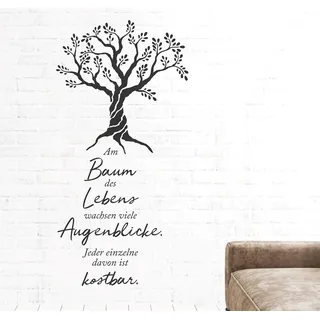 tjapalo® pkm537 Wandtattoo Wohnzimmer Wandspruch Baum des Lebens Sprüche Zitate Wandaufkleber, Größe: H80xB36cm, Farbe: dunkelgrau