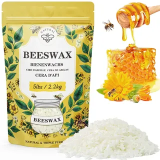 Weiße Bienenwachs Pastillen 2.3KG, VEGISHINE Bienenwachs Bio für Kosmetik, Kerzenwachs für die Kerzenherstellung, Reines und natürliches Bienenwachs für Hautpflege, Lippenbalsam, Polieren und Lotion