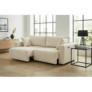 OTTO home 2,5-Sitzer ELIANN, 209 cm - elektrisches Schlafsofa, mit USB A/C-Anschluss. Federkern, Webstoff beige