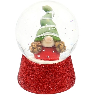 Schneekugel Weihnachtswichtel auf rotem Glittersockel L/B/H/Ø Kugel 4,5 x 4,5 x 6,3 cm Ø 4,5 cm