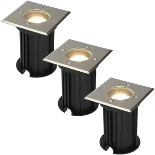 HOFTRONIC - 3er Ramsay Terrassen Einbaustrahler GU10 Edelstahl Eckig 4 Watt 345 Lumen Boden Licht 4000K Neutralweiß LED Einbauleuchte IP67 Wasserdicht - Dimmbarer Bodeneinbauleuchte außen