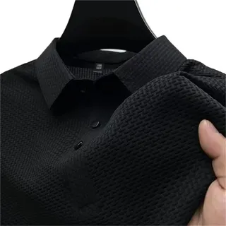 LYXYGMV Herren Business Casual Kurzarm-Polo-Shirt mit Knochenblume, einfarbig, atmungsaktiv, bequem, vielseitiges Sommeroberteil Für Männer, Sommer(Black,M)
