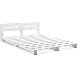 PALETTI Bett mit Kopfteil Palettenbett Holzbett Fichte weiss massiv 160x200 cm