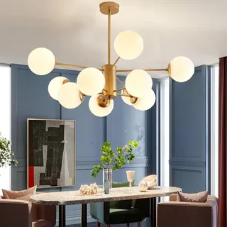 ENXING Kronleuchter Große Pendelleuchte E27 Hängen Licht Modern Glasanhänger Licht Weiß Magie Bohnen Lampenschirm Kreatives Esszimmer Schlafzimmer Wohnzimmer Büro Cafe Deckenbeleuchtung,Gold,10 heads