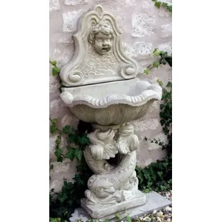 Casa Padrino Jugendstil Wandbrunnen Antik Stil Weißgrau 43 x 60 x H. 125 cm - Eleganter Gartenbrunnen - Gartendeko Stein Brunnen - Barock & Jugendstil Garten Deko Accessoires