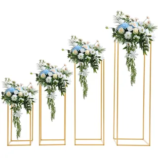 4 Stück Metall Blumenständer Gold geometrische Blumensäule Bodenvase 40/60/80/100cm Tafelaufsatz Hochzeit Mittelstücke Vasenständer für Hochzeit Party Geburtstag Festliche