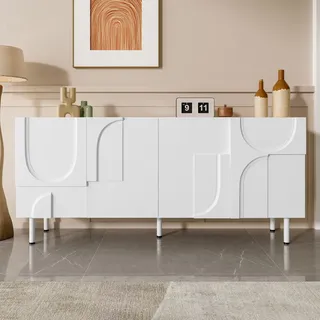ModernLuxe Sideboard Weiß – Modernes Esszimmer Sideboard mit Unregelmäßigen Kurven, Mehrfach-Aufbewahrung, geräuscharme Türen, für Wohnzimmer & Minimalistische Einrichtung, 160×70 cm