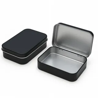 Forever bene 2-teilig Schwarz Metalldosen, 11,5 cm × 8,5 cm × 2,2 cm | Verbundene Deckel bleiben an der Dose und ordnen Bastelteile, Nähzubehör, Bürobedarf und kleine Beschläge