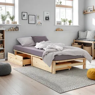 Homestyle4u Holzbett 90 x 200 cm H2 Braun