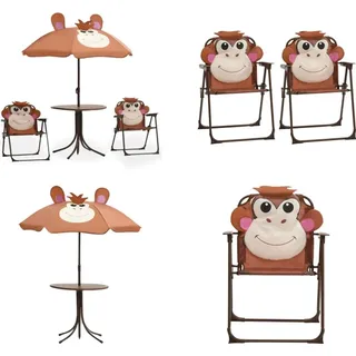 vidaXL 3 tlg. Garten Bistro Set für Kinder mit Sonnenschirm Braun - Gartenmöbel Set - Gartenmöbel Sets - Gartentisch - Gartentische - Braun