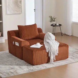 AIORBER XXL Cord Sessel Lesesessel mit Kissen, Relaxsessel 1-Sitzer mit Seitentaschen, weich gepolstert, ohne Montage, moderner Loungesessel Orange - Orange