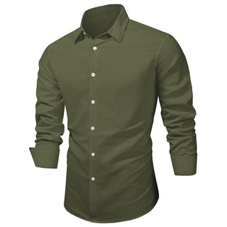 JMIERR Leinenhemd Langarm Hemden Shirts Casual Freizeithemd Baumwolle Stehkragenhemd (Leinenhemd) Regular Langarm Kentkragen Uni grün 2XL