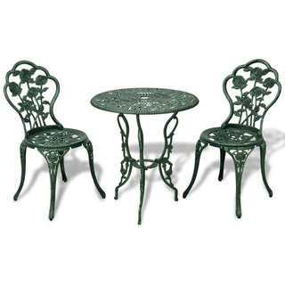 【Skandinavischer Stil】3-tlg. Garten-Bistro-Set ,1 Tisch+2 Stühle, Gartenmöbel Set, Terassenmöbel für Garten Aluminiumguss Grün