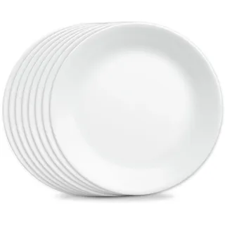 Corelle Vitrelle 8-teiliges Speiseteller-Set, dreischichtiges Glas und splitterfest, leichte runde Teller, Winter Frost White