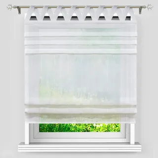 Heichkell Einfarbige Raffrollos »bauo« Transparente Raffgardine mit Schlaufen Gardine aus Leinen mit Wellenförmiger Schlaufen Vorhang Küche Weiß#1 B×H 100×140 cm