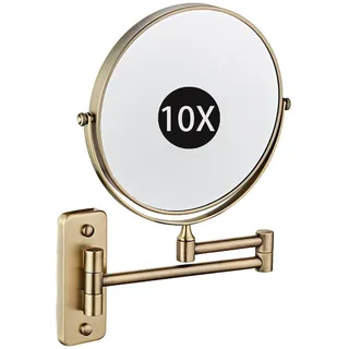 Zayeksole 8" An Der Wand Montierter Schminkspiegel Mit 1-Facher/10-Facher Vergrößerung, Kosmetikspiegel, Beidseitig Um 360° Schwenkbar Und Ausziehbar, Kosmetikspiegel Für Das Badezimmer,Bronze,10X