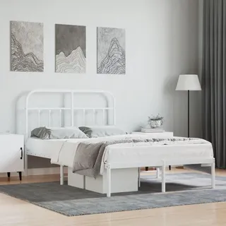 Festnight Bett 120x200 mit Lattenrost Metallbett 120x200 Bett mit Lattenrost Bettgestell 120x200 Einzelbett für Schlafzimmer GästezimmerWeiß mit Kopfteil 120 x 200 cm
