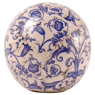 Esschert Design 3 Stück Dekokugel, Gartenkugel aus Keramik in blau-weiß, Größe S, Ø ca. 13 cm