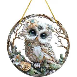 HUVZOR 1 Stück Hängende Fensterdeko Eule Buntglas Deko, Kolibri-Sonnenfänger Zum Aufhängen an Fenstern, Eule-Anhänger aus Acryl mit Kette, Fensterbehang Fenster Türen Deko Für Zuhause Studio