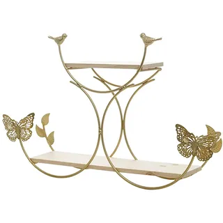 SWECOMZE Wandregal- modern Schweberegal als dekorative Ablagefläche - Metallrahmen in Gold mit Echtholz - ideal als Wanddekofür Wohnzimmer, Schlafzimmer, Küche und Flur (Style D)