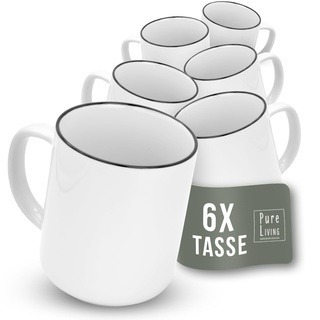 Kaffeetassen 6er Set Scandi - Premium Porzellan Tassen, Skandinavischen Design, Spülmaschinenfest - Moderne Tee- und Kaffeebecher weiß, Stilvolle Ergänzung zum Kaffeeservice - Pure Living Geschirr