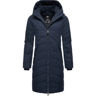 Steppmantel RAGWEAR "Dizzie Coat", Damen, Gr. XS (34), blau (navy), Außenmaterial: 100% Polyester. Innenfutter: 100% Polyester. Wattierung: 100% Polyester, normal ca. Mitte Oberschenkel, hoch geschlossener Ausschnitt, Ärmel ohne Ärmelschlitz Strickbündchen, Mäntel Steppmantel, Wasserdichter Winterparka mit gefütterter Kapuze