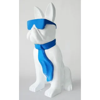 Casa Padrino XXL Deko Skulptur Hund Bulldogge Weiß / Blau H. 196 cm