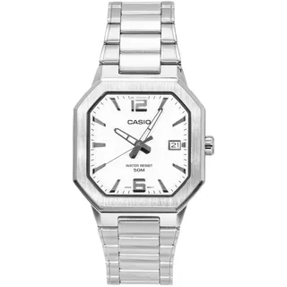 Casio Analog Edelstahl Silbernes Zifferblatt Quarz MTP-B195D-7AV Herrenuhr
