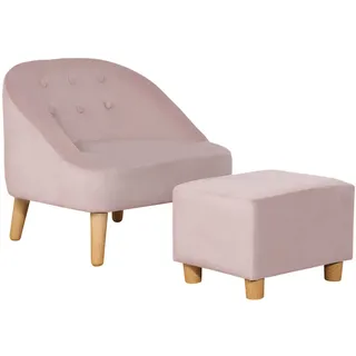 HOMCOM Kindersessel Kindersofa mit Fußhocker Kindercouch ab 3 Jahren Kindermöbel Kinderzimmer Samtoptik Eukalyptusholz Rosa 51 x 51 x 50 cm