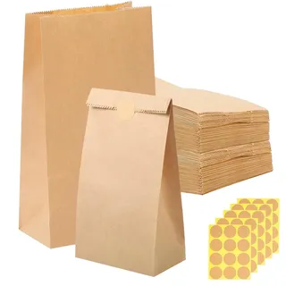 60 Stück Papiertüten Adventskalender Klein, 9x18x5.5cm Geschenktüten Braun Kraftpapier Tüten Mit Aufkleber, Butterbrottüten Mitgebsel Tüten DIY Papiertüten für Weihnachten Hochzeit Geburtstag