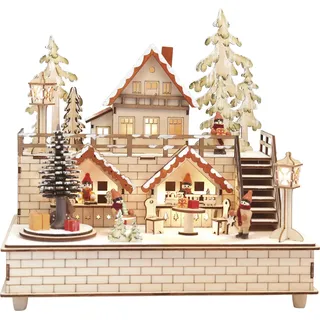 HGD Weihnachtsstadt mit Musik Box, Holz, Beige, 30 x 21 x 29,5 cm