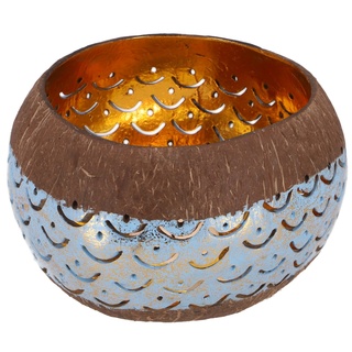 Guru-Shop Windlicht Exotisches Kokosnuss Teelicht - Modell 5 blau blau|bunt