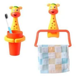 LuxusKollektion Zahnbürstenhalter Zahnputzbecher Handtuchhalter Set Giraffe Kinder, (1-St) bunt